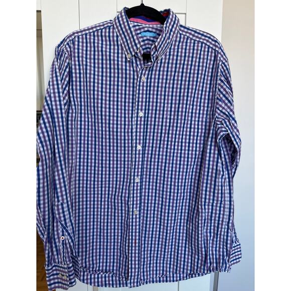 J. McLaughlin Men's University Classic Fit Shirt in Blue/Purple Gingham, M, EUC - Picture 1 of 7